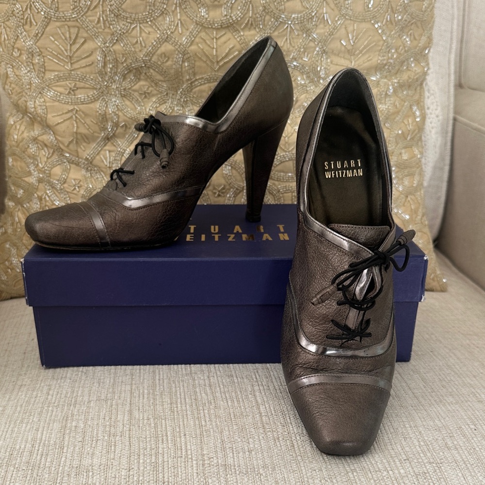 Stuart Weitzman Metallic Bronze brown Lace-Up Heels